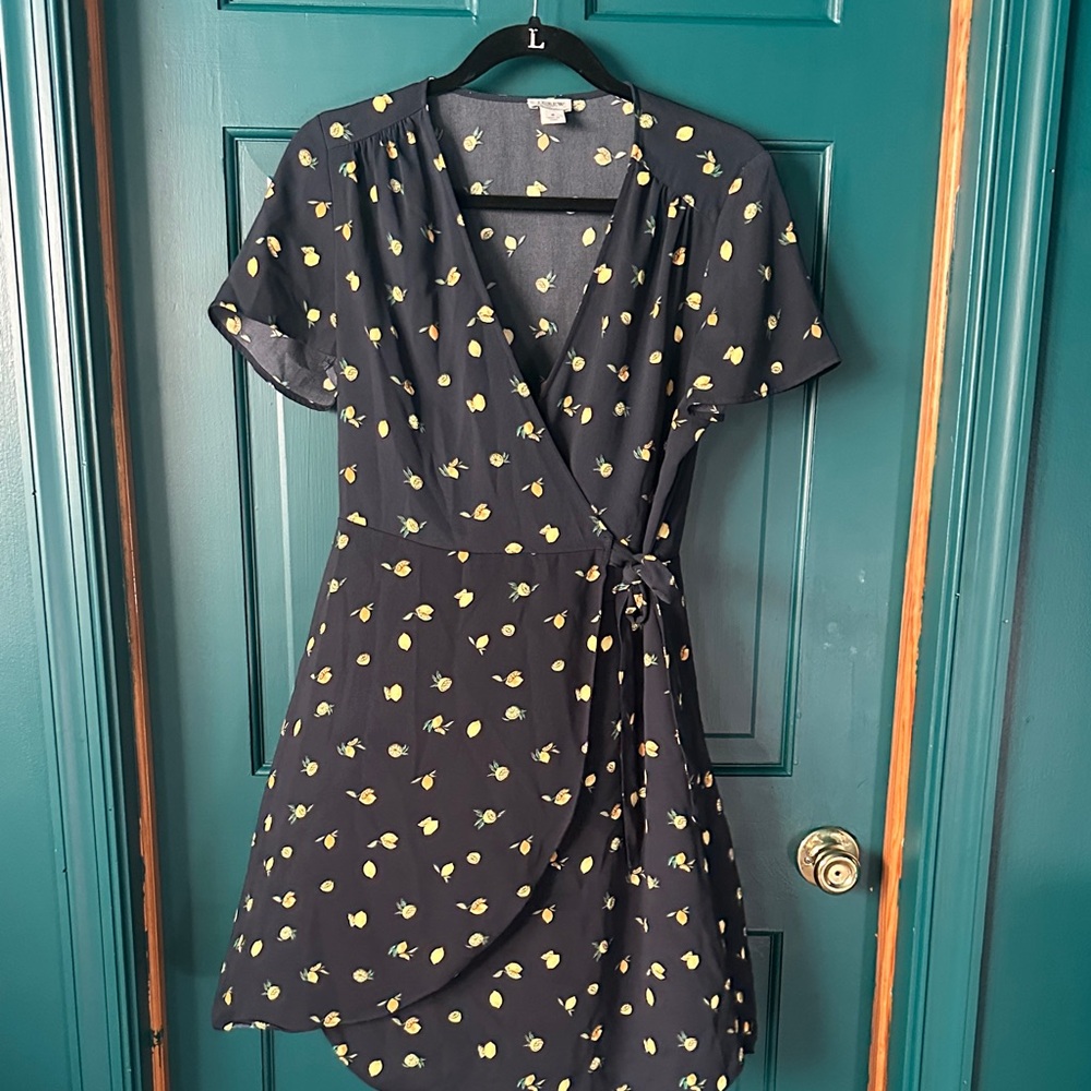 J. Crew navy  Mini Dress with Yellow Floral Pattern